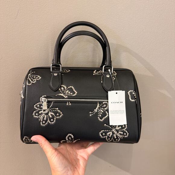 Coach Rowan Satchel Bag With Butterfly Print CCK88 Black - Picture 4 of 12